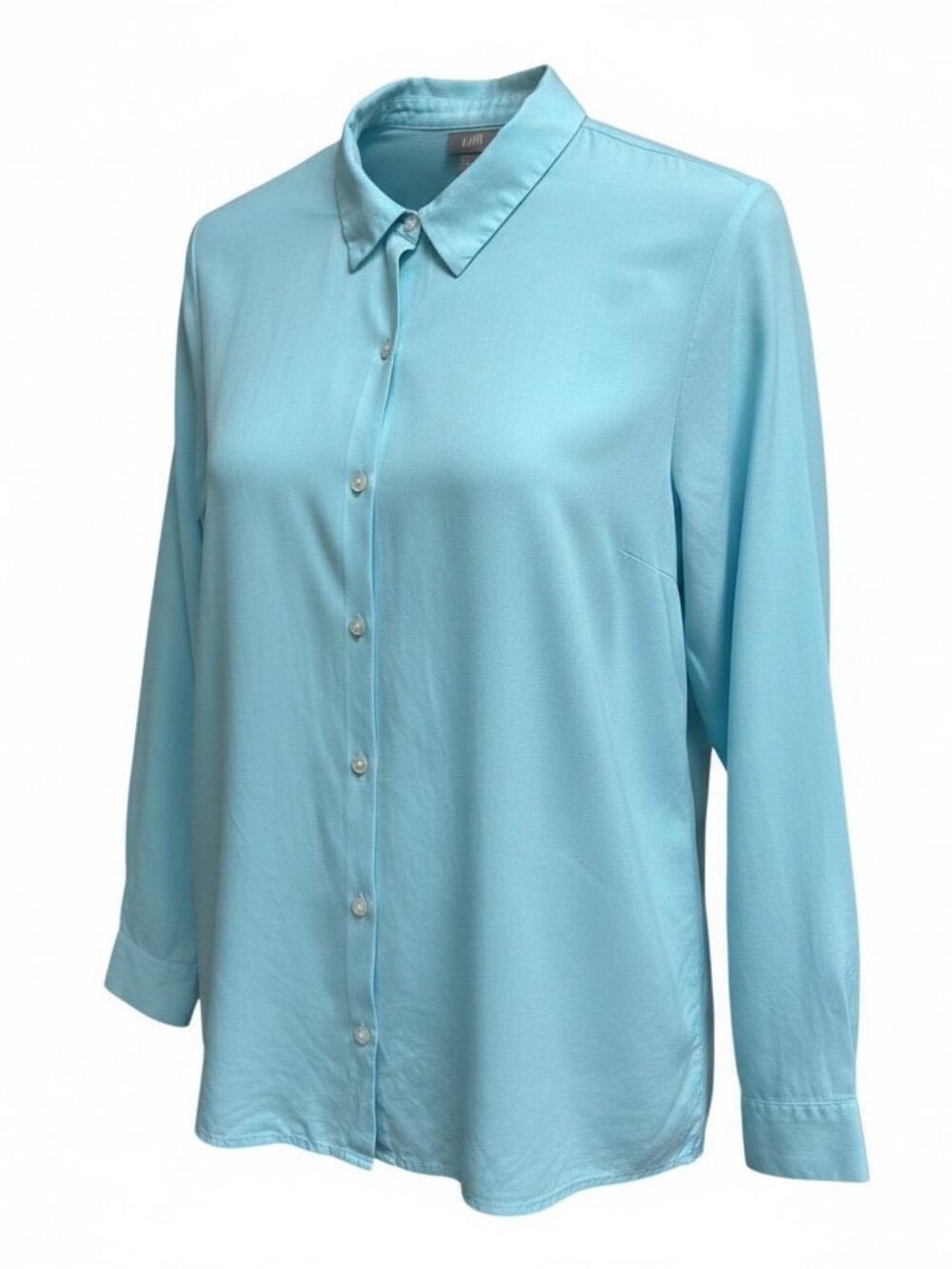 J Jill Glacier Blue Silk Peplum Rear Long Sleeve Button‎ Down Blouse
